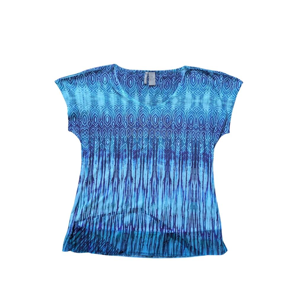 Y2K New Directions Weekend Top M Blue-Purple Sheer Hem Studded Coastal Boho